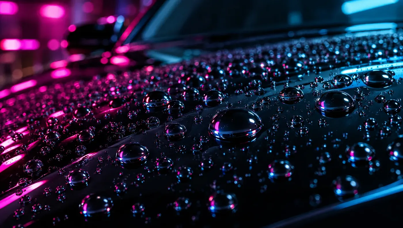 Water beads on protected black paint