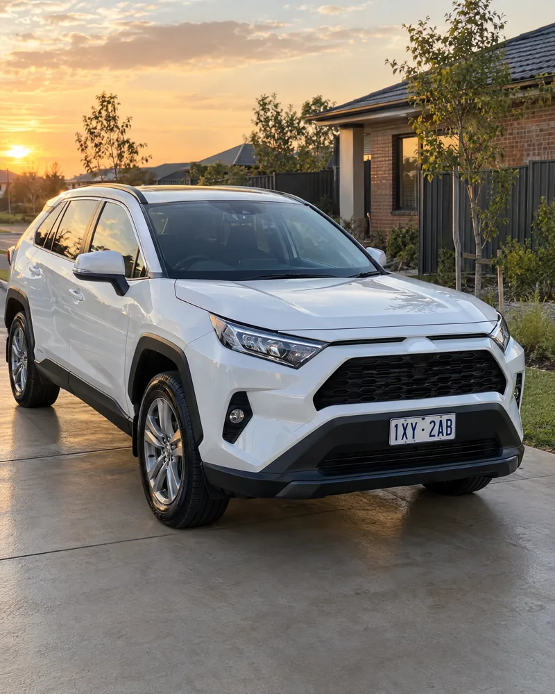 White SUV with a fresh ceramic coating in a Craigieburn driveway at sunset